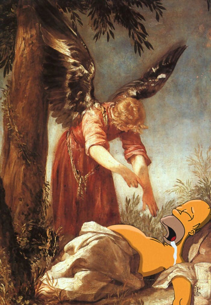 Un ángel despierta al Profeta Elías parodia simpson