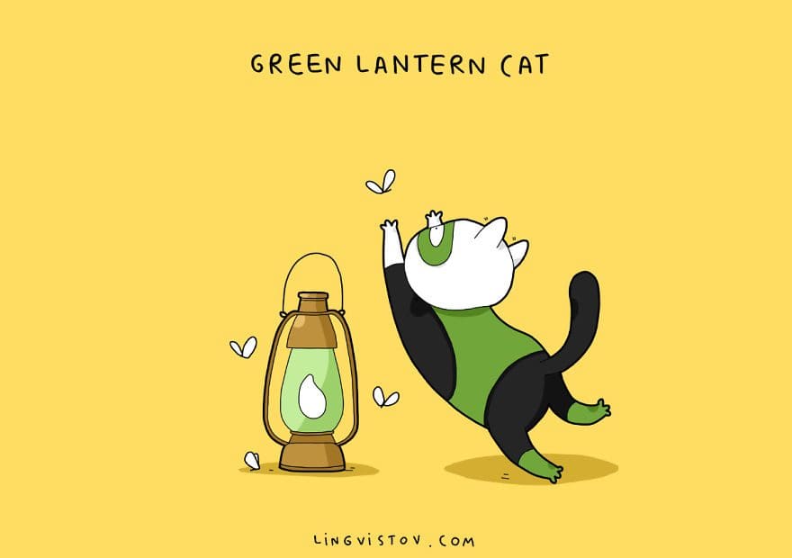 Si los gatos fueran superhéroes green lantern cat