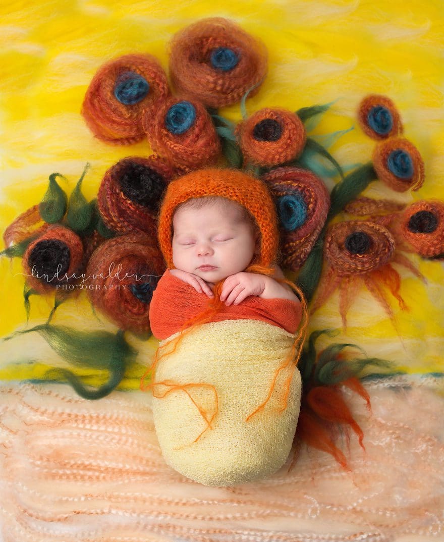 Esta fotógrafa recrea conocidas obras de arte utilizando tiernos bebés como modelos van gogh 2