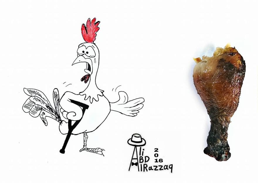 Este sujeto crea divertidas ilustraciones con objetos del día a día pollo