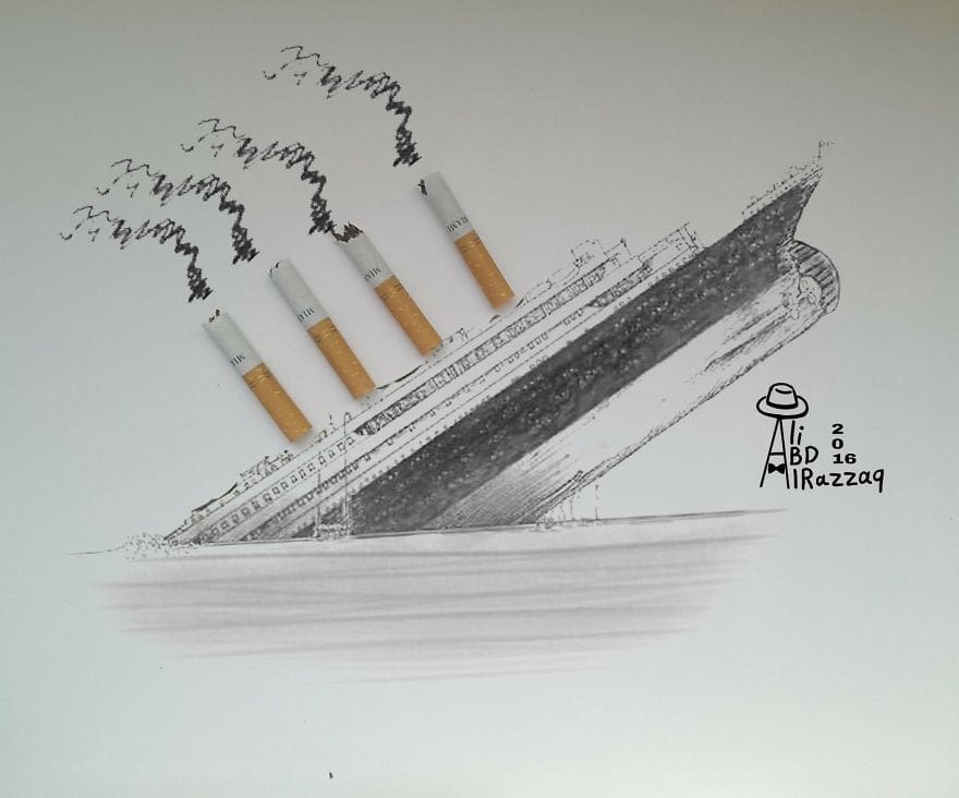 Este sujeto crea divertidas ilustraciones con objetos del día a día titanic