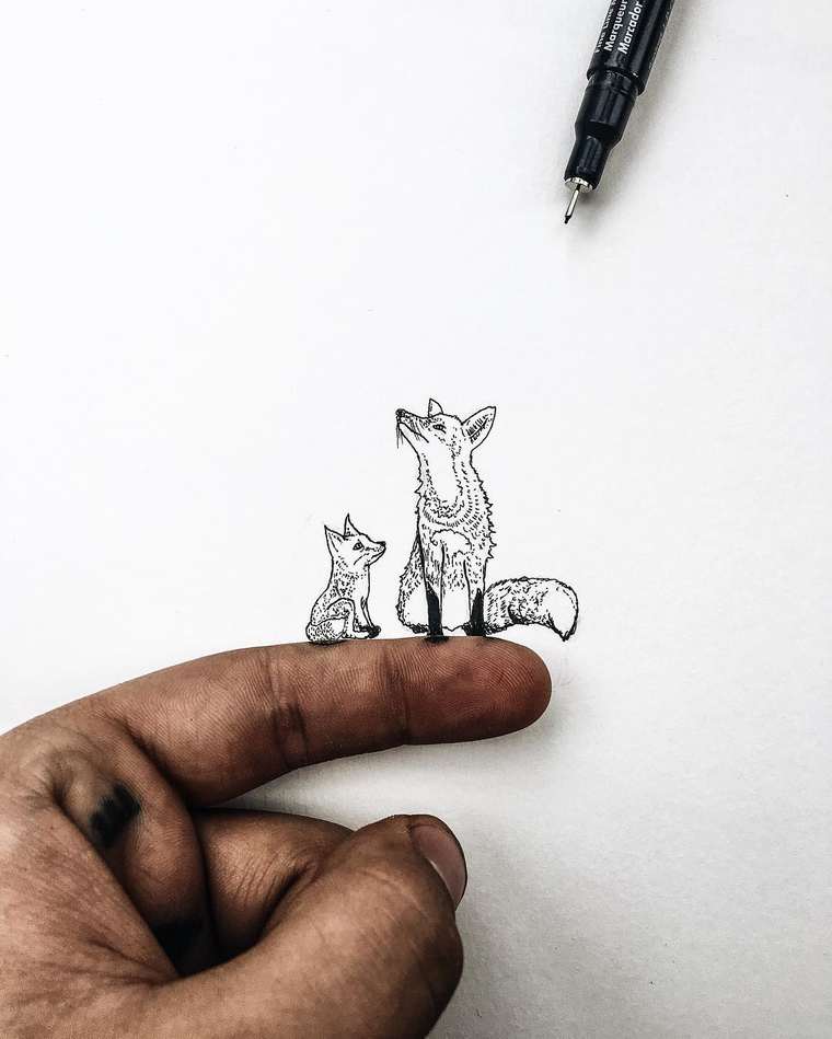 Ilustraciones de pequeños tamaños que sorprenden a lo grande lobos