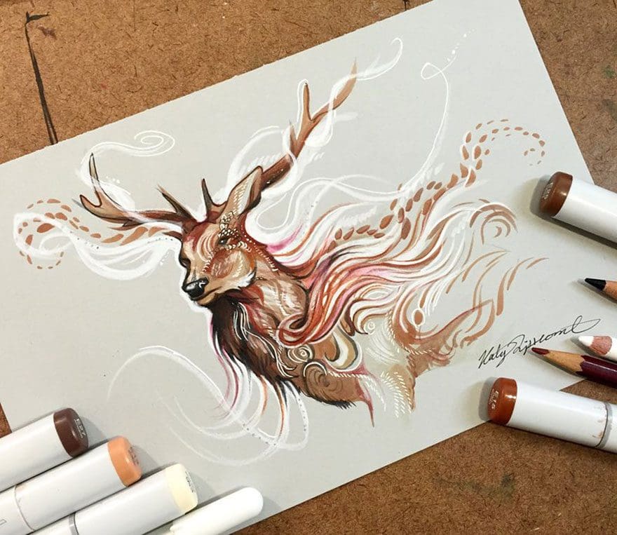 Las artísticas ilustraciones de animales hechas con plumones y colores 2