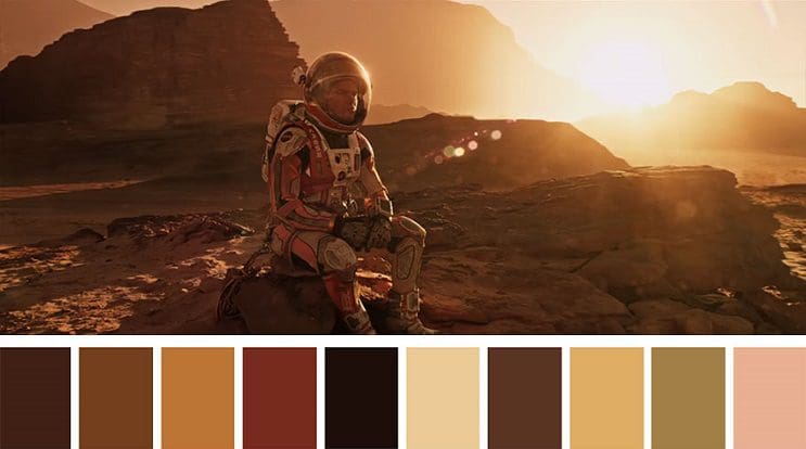 Los colores a partir de conocidas escenas de películas the martian