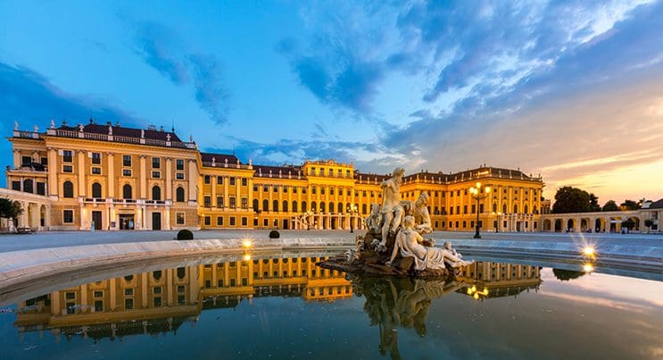 Schonbrunn Palace Vienna Austria at dusk