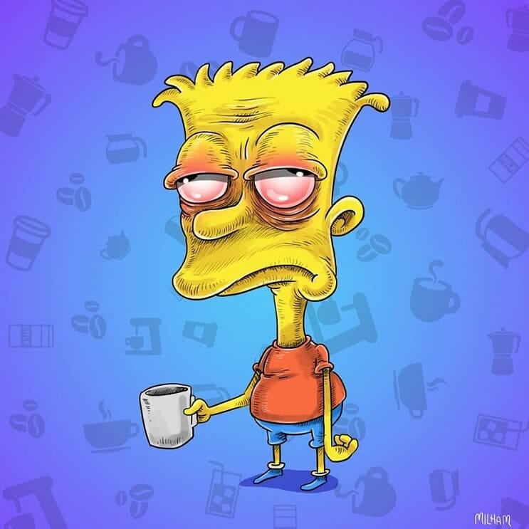 Conocidos personajes animados en la mañana antes de su café bart