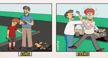 Ilustraciones que muestran el radical cambio de actitud de nuestros padres cuando crecemos