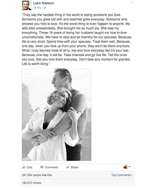 Emotiva carta de Liam Neeson sobre Natasha, su esposa fallecida 03