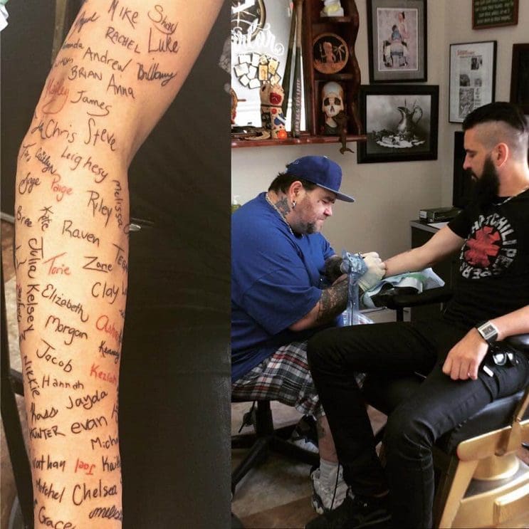Este músico se tatuó 120 firmas de personas que se suicidaron para acompañarlos eternamente 03