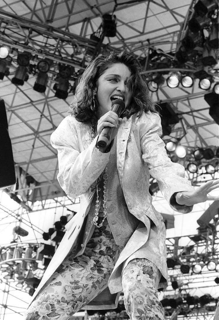 Madonna performs for a sold out crowd at the Live Aid concert at JFK Stadium in Philadelphia, Pennsylvania, July 13, 1985. Photo by Frank Micelotta/ImageDirect.