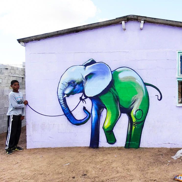 Una serie de graffitis de elefantes buscan dar esperanza a Sudáfrica