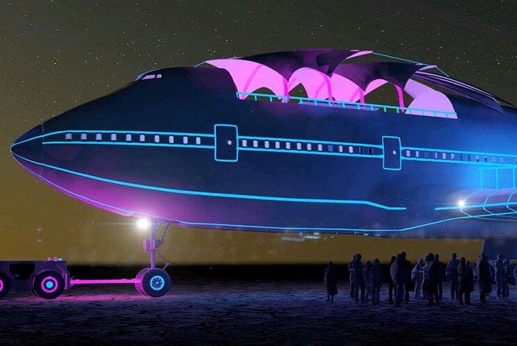 Este avión Boeing 747 fue transformado de una colorida forma para ser usado como galería 07