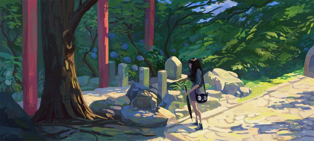 dibujo animado, mujer dando un paseo