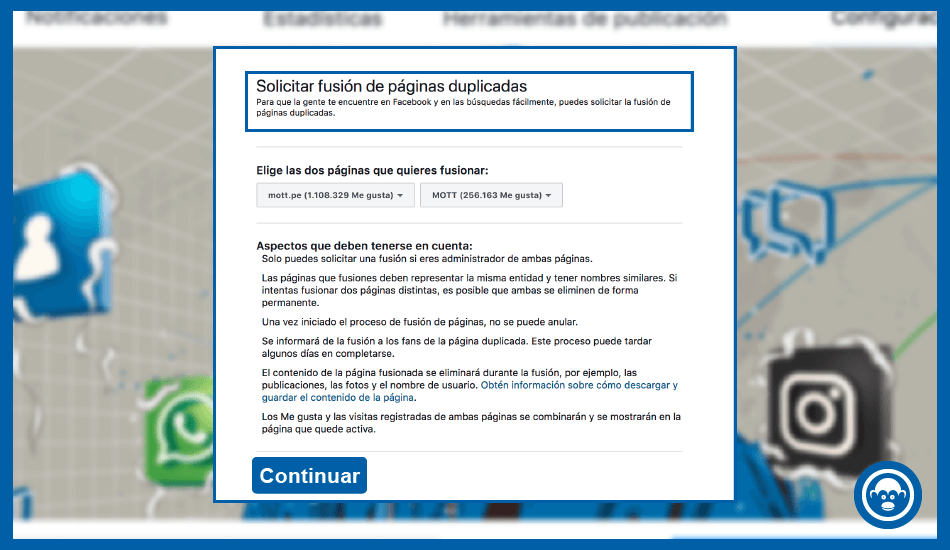 Elegir las páginas que quieres fusionar en facebook Elegir las páginas que quieres fusionar en facebook