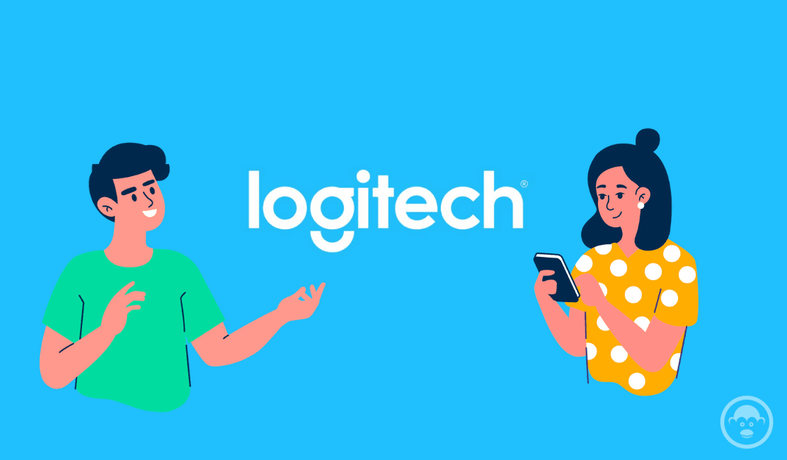 hombre y mujer con Logo de Logitech