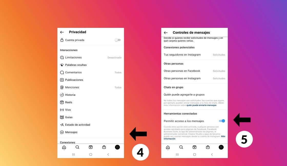 Proceso para activar sincronizacion entre Messenger e Instagram
