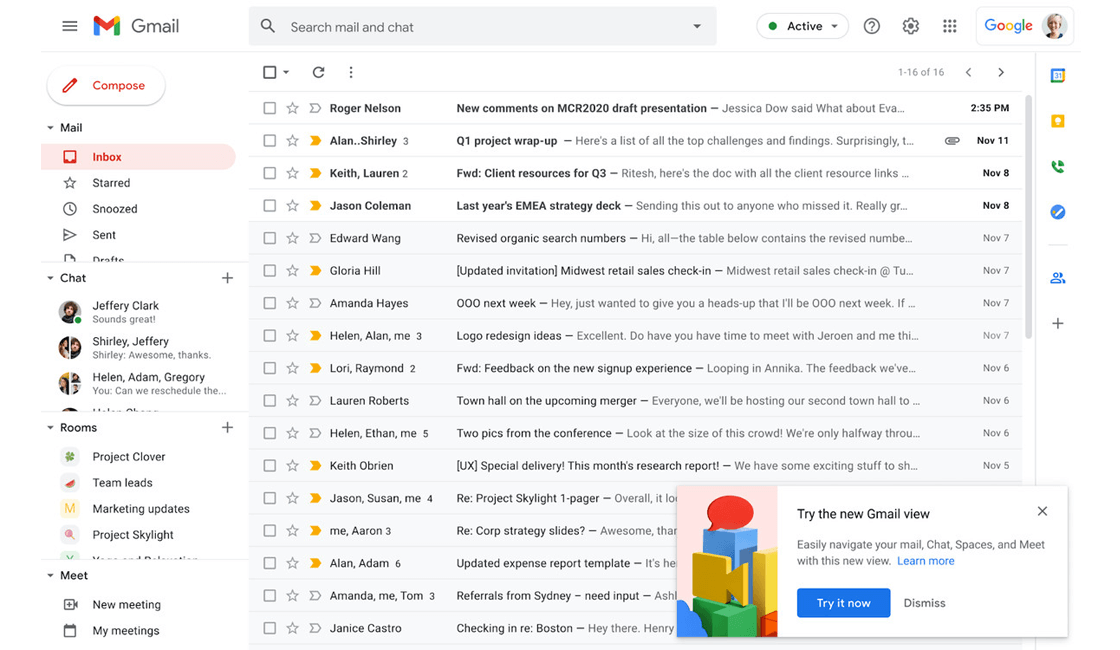 Gmail trabajo nuevo diseño