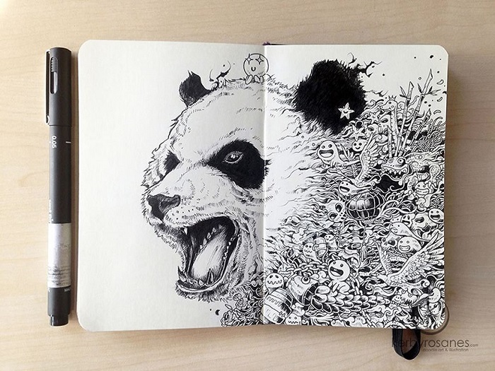 Panda expresivo ilustrado a mano