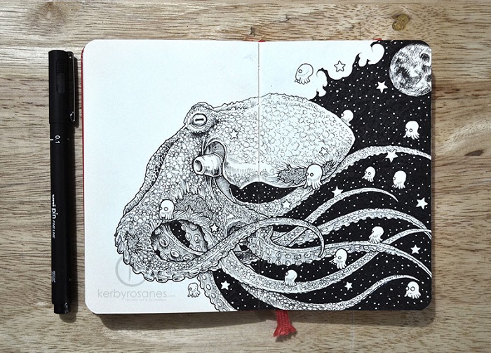Dibujo de especie marina sobre el espacio