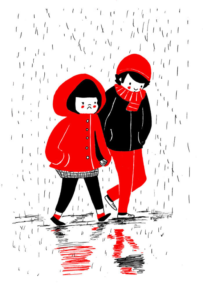 novios bajo la lluvia dibujos
