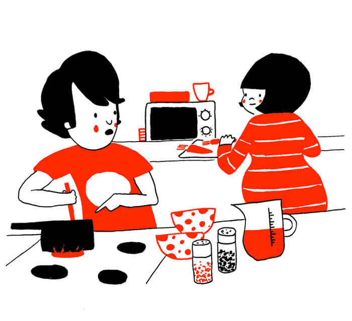pareja cocina ilustración