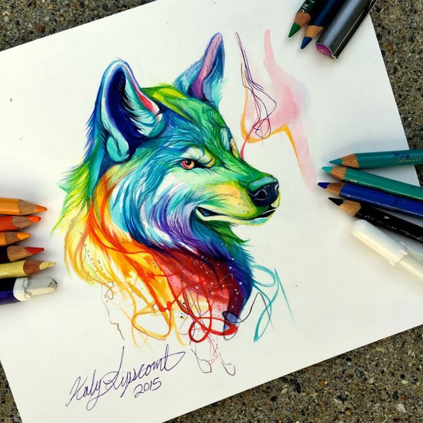 Dibujo multicolor lobo